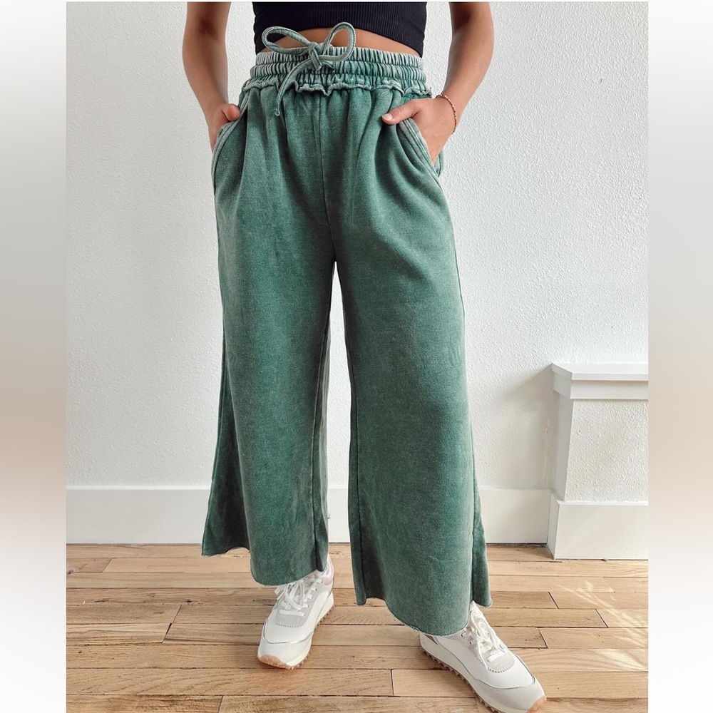 36 Acid Washed French Terry Palazzo Pants - Picture 2 of 3
